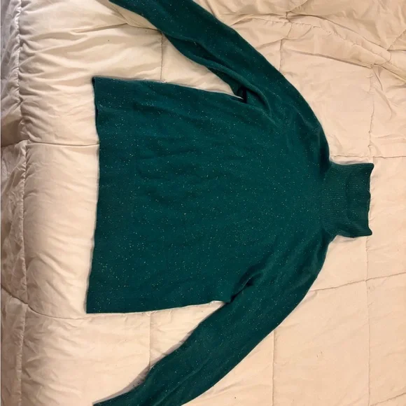 Lands' End Women's Green Cashmere Turtleneck Sweater - Picture 2 of 12